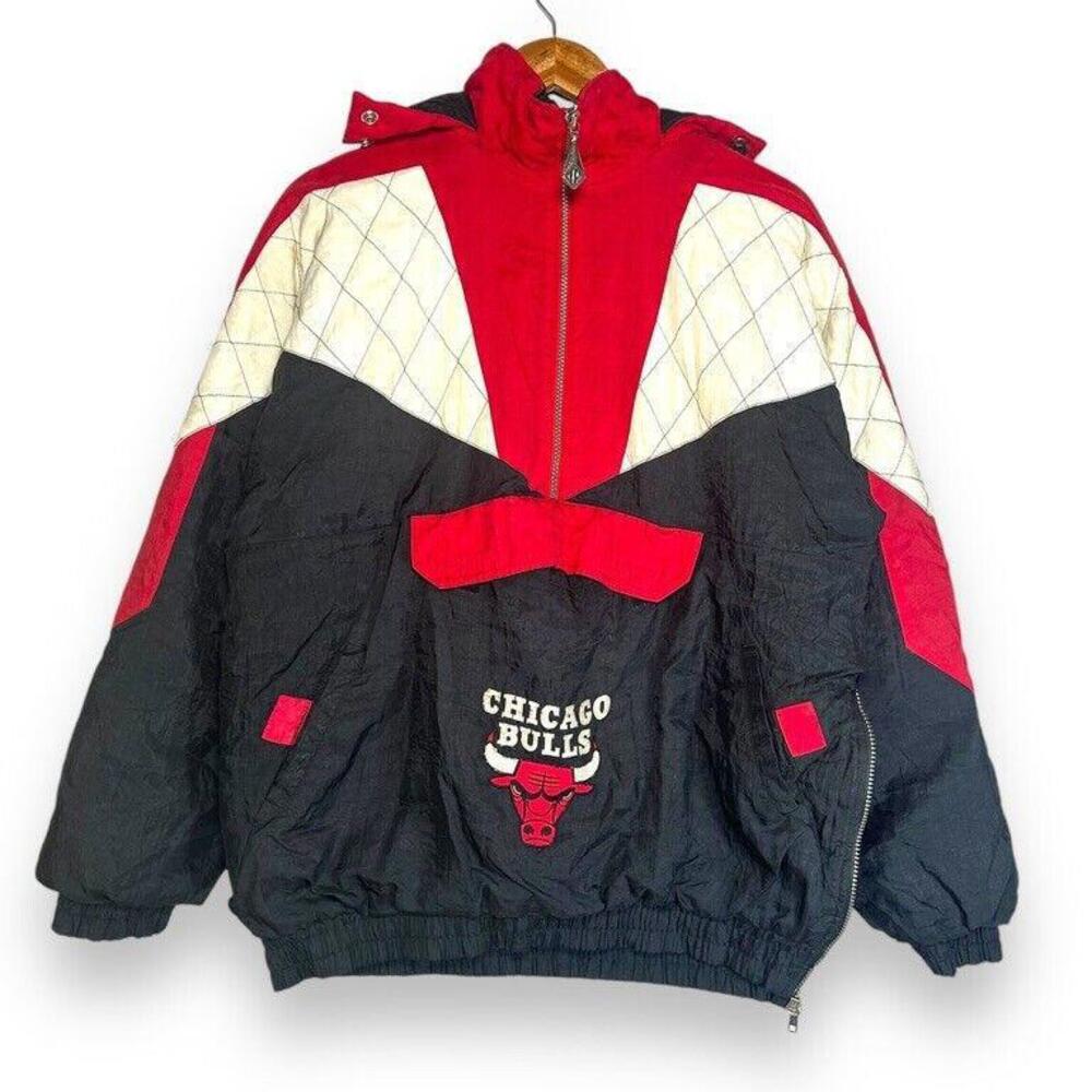 Vintage 90s Chicago Bulls NBA 1/2 Zip Pullover Puffer Nylon Jacket Size XL